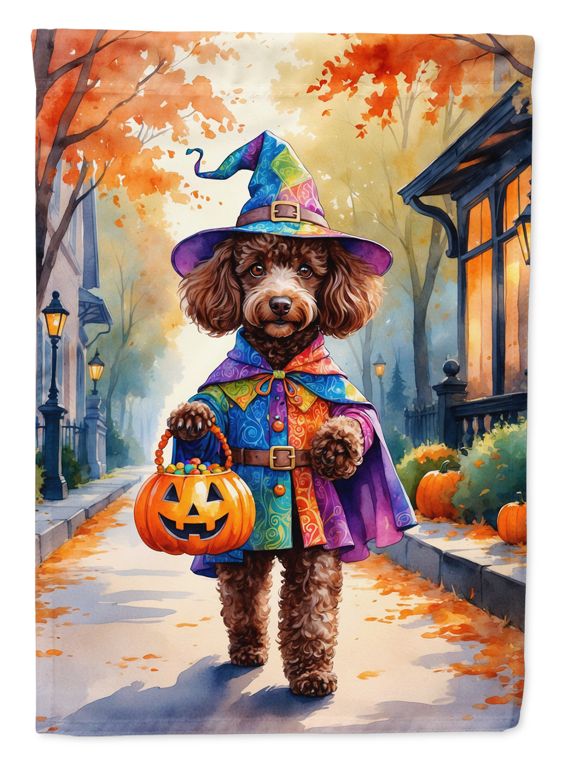 Chocolate Poodle Halloween Trick or Treat Garden Flag Mailbox Decorative Yard Banner Outside Patio Artwork for Flower Beds, Garden Size, Multicolor