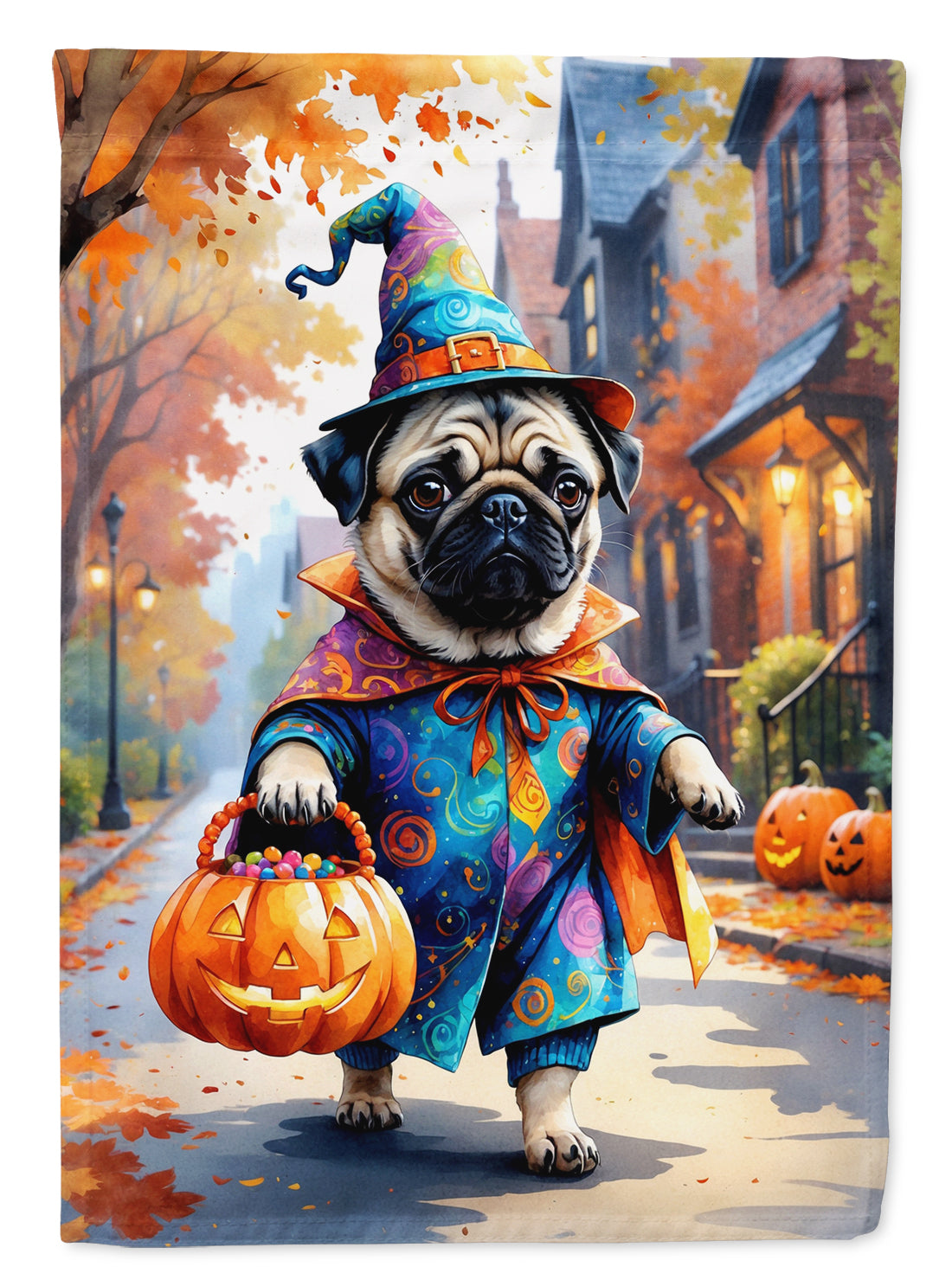 Pug Halloween Trick or Treat Garden Flag Mailbox Decorative Yard Banner Outside Patio Artwork for Flower Beds, Garden Size, Multicolor