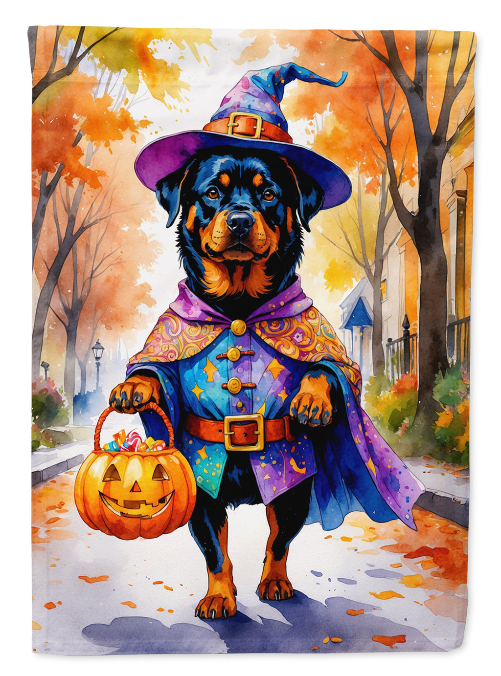 Rottweiler Halloween Trick or Treat House Flag 28x40 Porch Sleeve Pole Decorative Outside Yard Banner Artwork Wall Hanging, Polyester