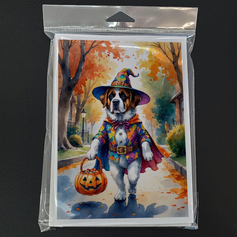 Saint Bernard Halloween Trick or Treat Greeting Cards Pack of 8 Blank Cards with Envelopes Whimsical A7 Size 5x7