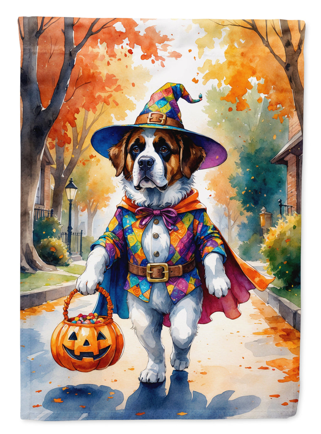 Saint Bernard Halloween Trick or Treat Garden Flag Mailbox Decorative Yard Banner Outside Patio Artwork for Flower Beds, Garden Size, Multicolor