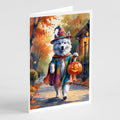 Samoyed Halloween Trick or Treat Greeting Cards Pack of 8 Blank Cards with Envelopes Whimsical A7 Size 5x7