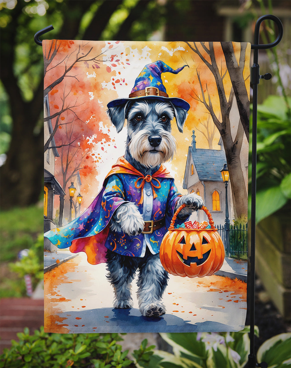 Schnauzer Halloween Trick or Treat Garden Flag Mailbox Decorative Yard Banner Outside Patio Artwork for Flower Beds, Garden Size, Multicolor