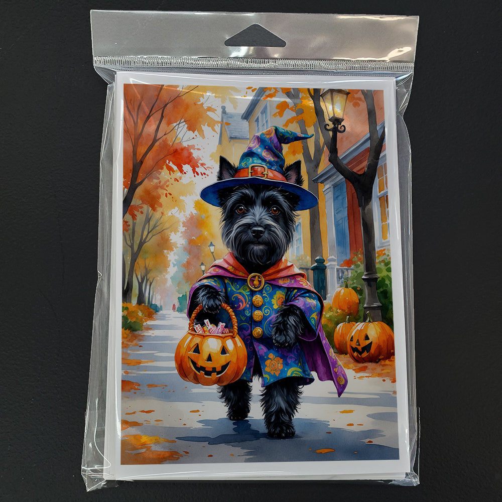 Scottish Terrier Halloween Trick or Treat Greeting Cards Pack of 8 Blank Cards with Envelopes Whimsical A7 Size 5x7