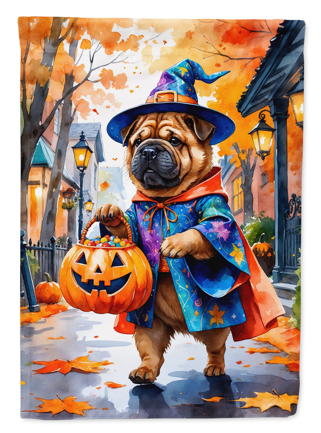 Shar Pei Halloween Trick or Treat Garden Flag Mailbox Decorative Yard Banner Outside Patio Artwork for Flower Beds, Garden Size, Multicolor