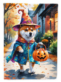 Shiba Inu Halloween Trick or Treat House Flag 28x40 Porch Sleeve Pole Decorative Outside Yard Banner Artwork Wall Hanging, Polyester