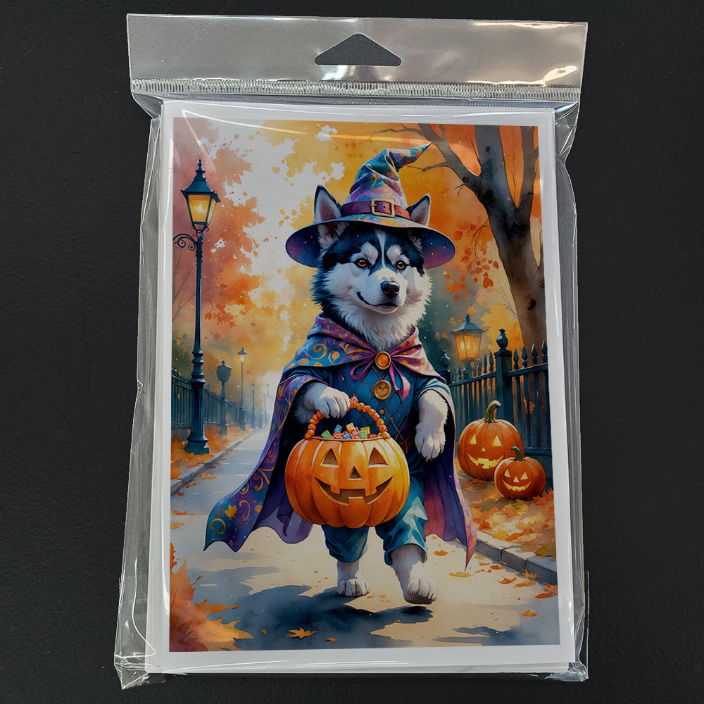Siberian Husky Halloween Trick or Treat Greeting Cards Pack of 8 Blank Cards with Envelopes Whimsical A7 Size 5x7