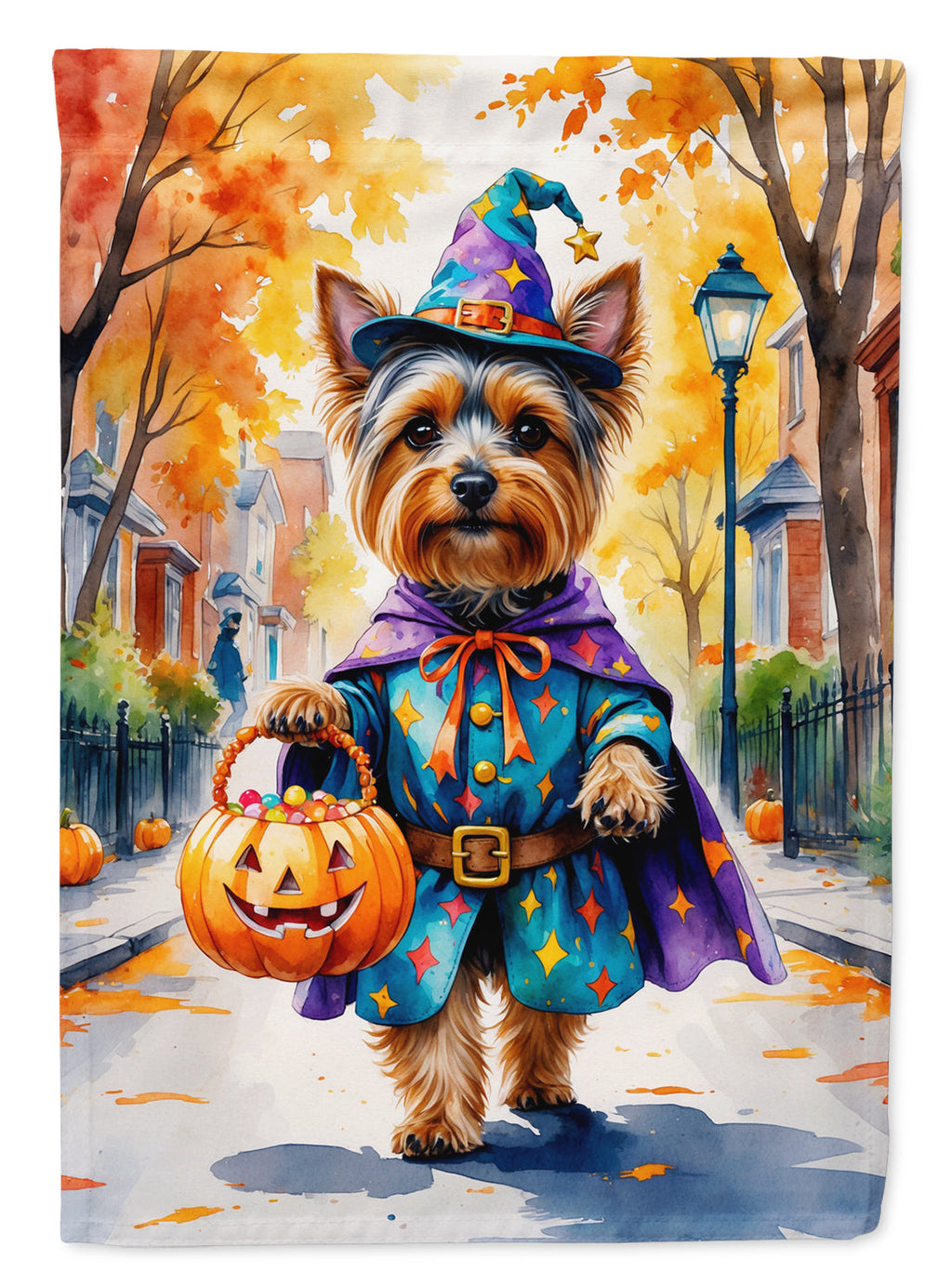 Yorkshire Terrier Yorkie Halloween Trick or Treat Garden Flag Mailbox Decorative Yard Banner Outside Patio Artwork for Flower Beds, Garden Size, Multicolor