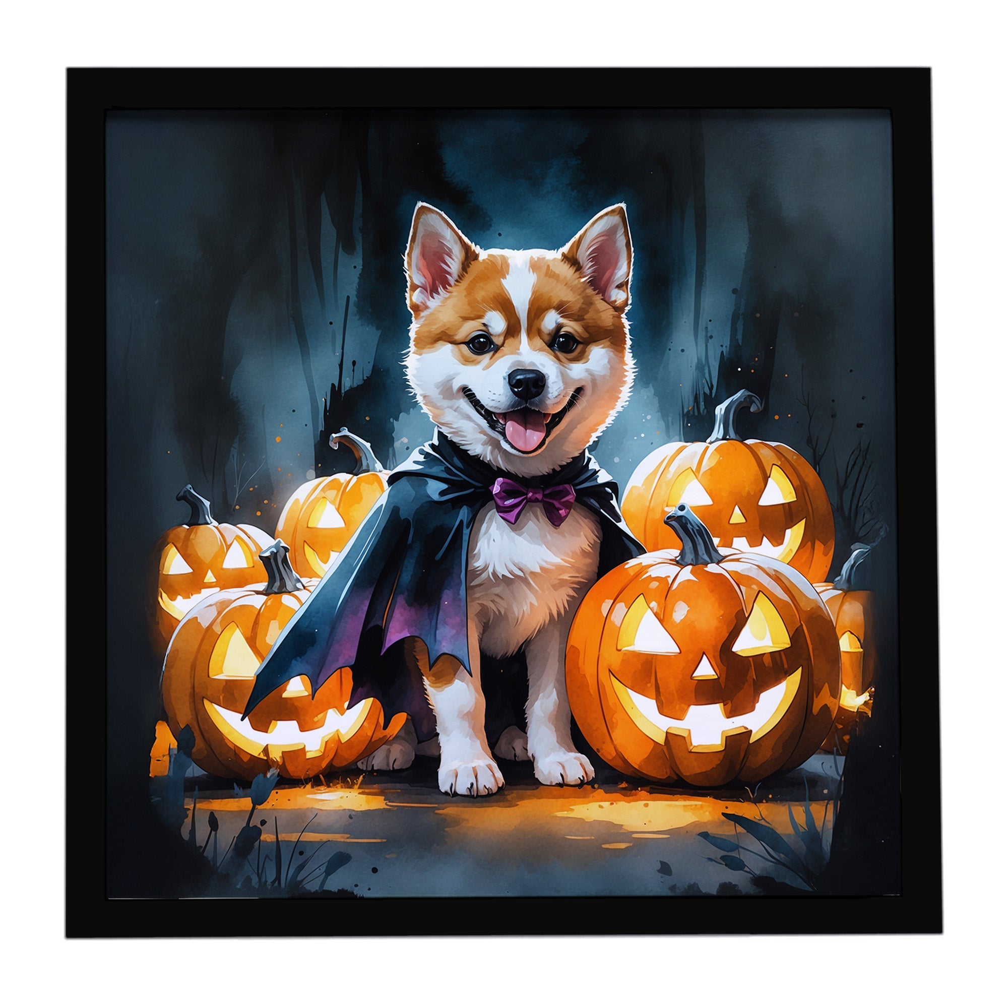 Akita Puppy Halloween Framed Metal Print Bathroom, Kitchen, Office, Home Decor Wall Art Ready to Hang, Square, 8X8