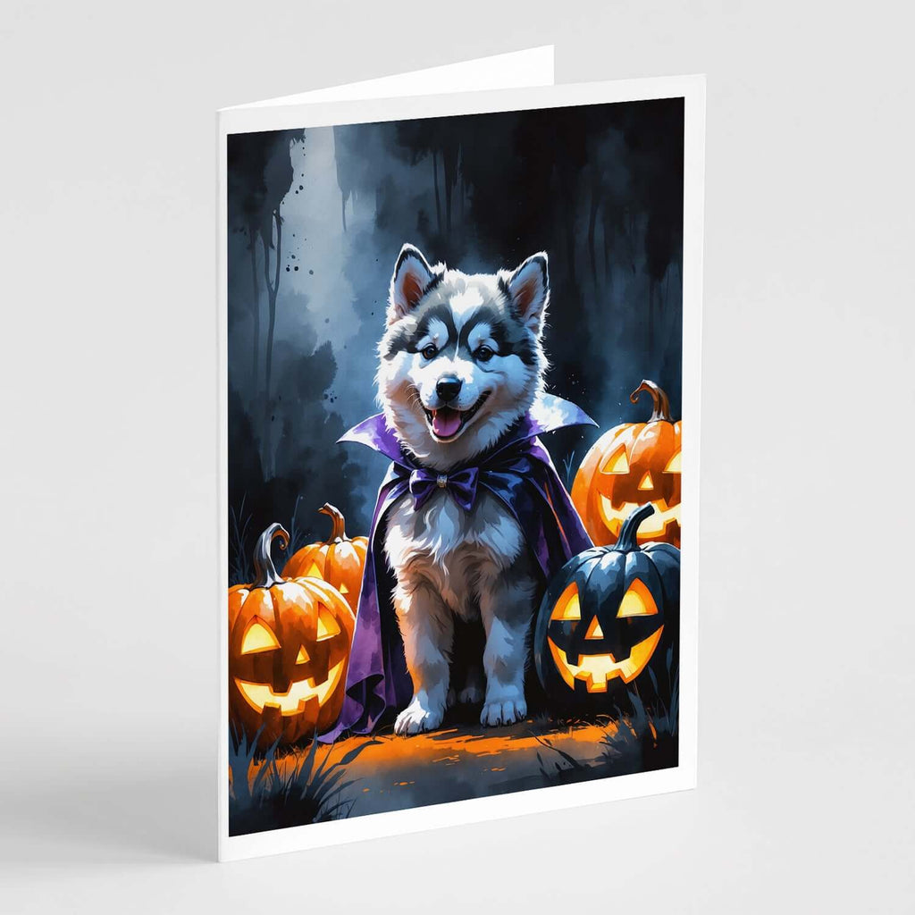 Alaskan Malamute Puppy Halloween Greeting Cards Pack of 8 Blank Cards with Envelopes Whimsical A7 Size 5x7