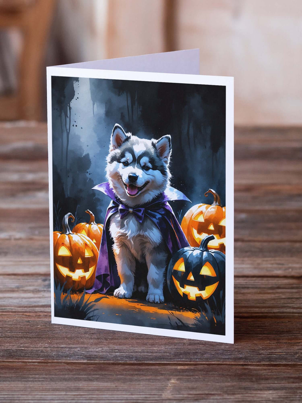 Alaskan Malamute Puppy Halloween Greeting Cards Pack of 8 Blank Cards with Envelopes Whimsical A7 Size 5x7