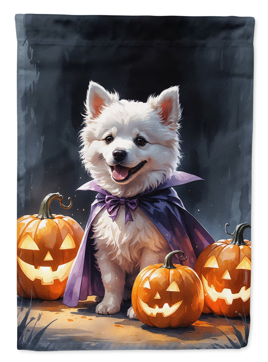 American Eskimo Puppy Halloween House Flag 28x40 Porch Sleeve Pole Decorative Outside Yard Banner Artwork Wall Hanging, Polyester