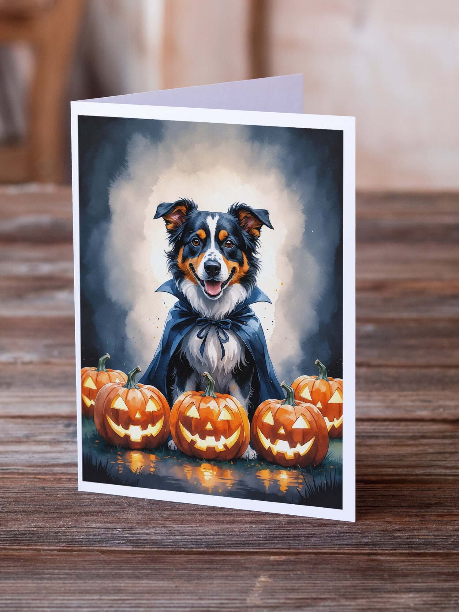 Australian Shepherd Puppy Halloween Greeting Cards Pack of 8 Blank Cards with Envelopes Whimsical A7 Size 5x7