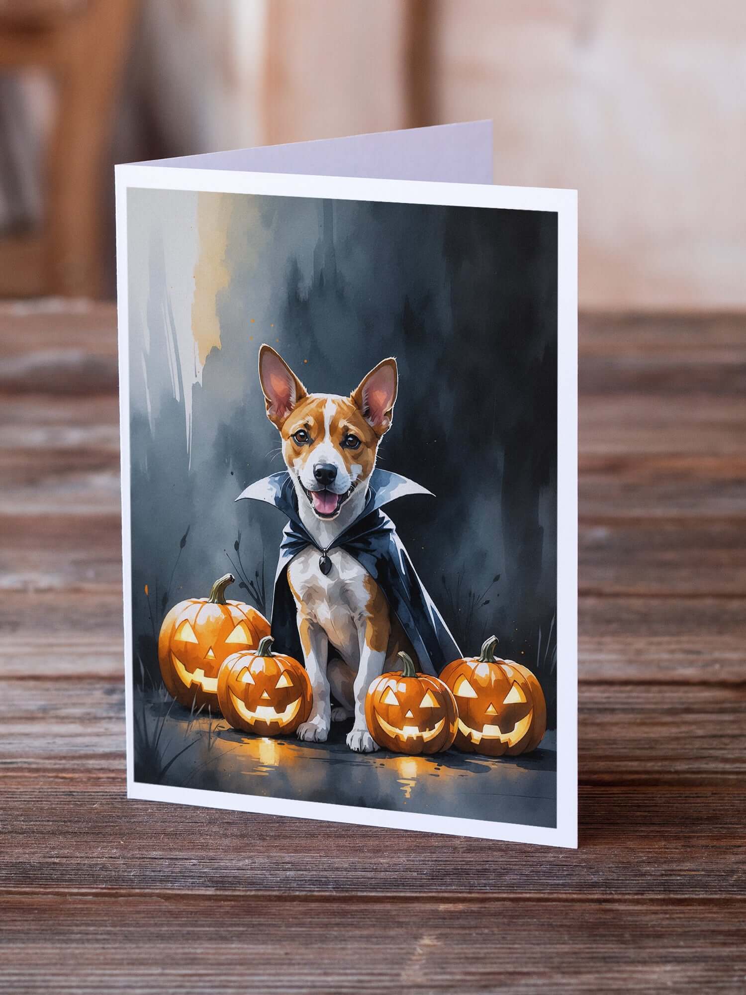 Basenji Puppy Halloween Greeting Cards Pack of 8 Blank Cards with Envelopes Whimsical A7 Size 5x7