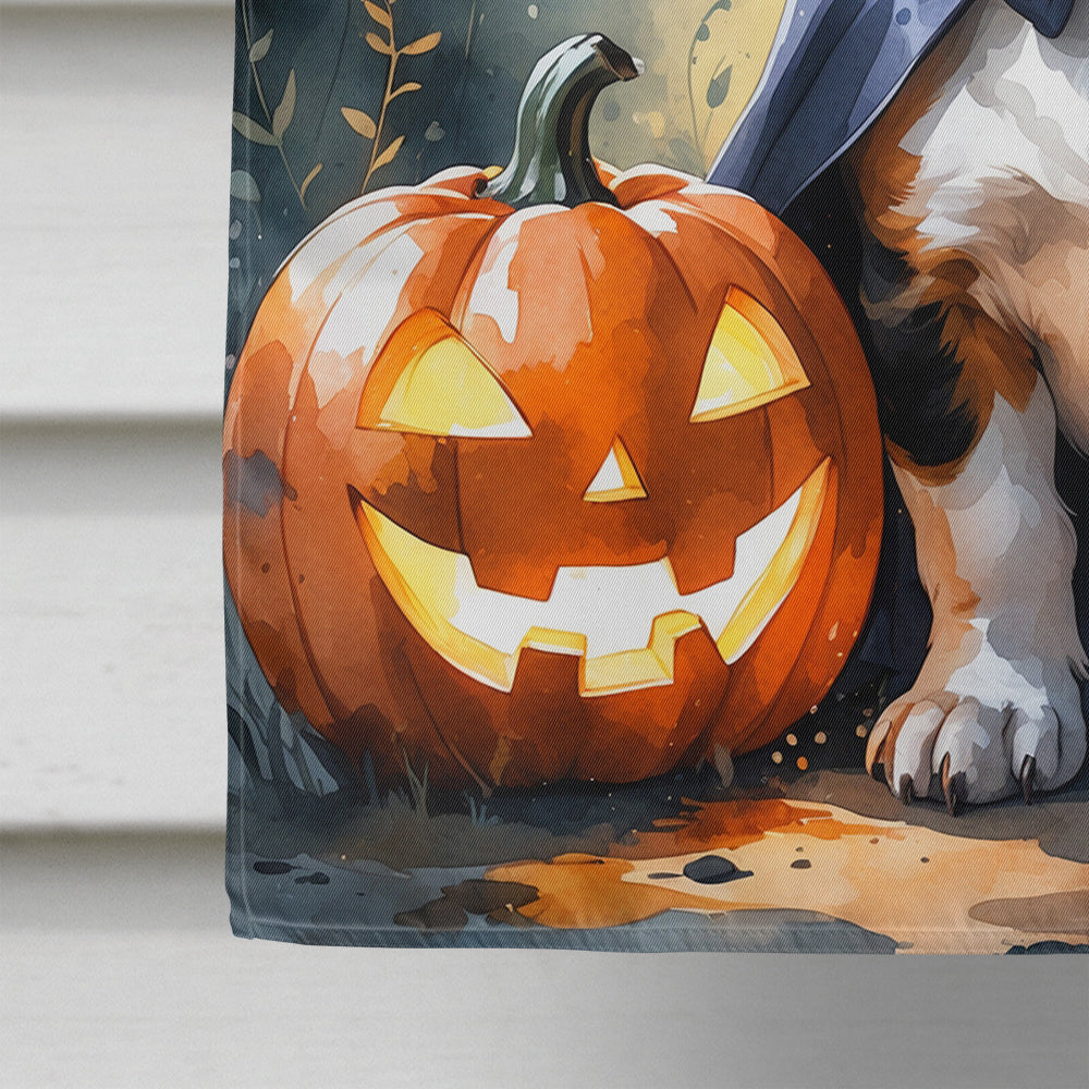 Basset Hound Puppy Halloween House Flag 28x40 Porch Sleeve Pole Decorative Outside Yard Banner Artwork Wall Hanging, Polyester