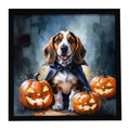 Basset Hound Puppy Halloween Framed Metal Print Bathroom, Kitchen, Office, Home Decor Wall Art Ready to Hang, Square, 8X8