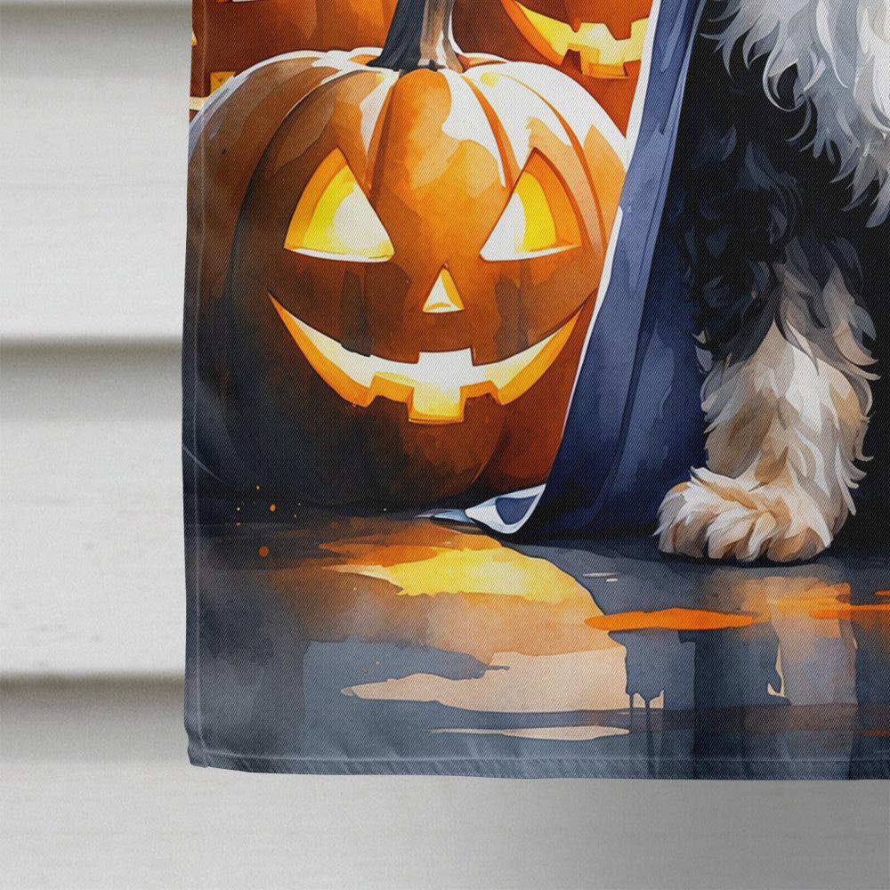 Bernedoodle Puppy Halloween House Flag 28x40 Porch Sleeve Pole Decorative Outside Yard Banner Artwork Wall Hanging, Polyester