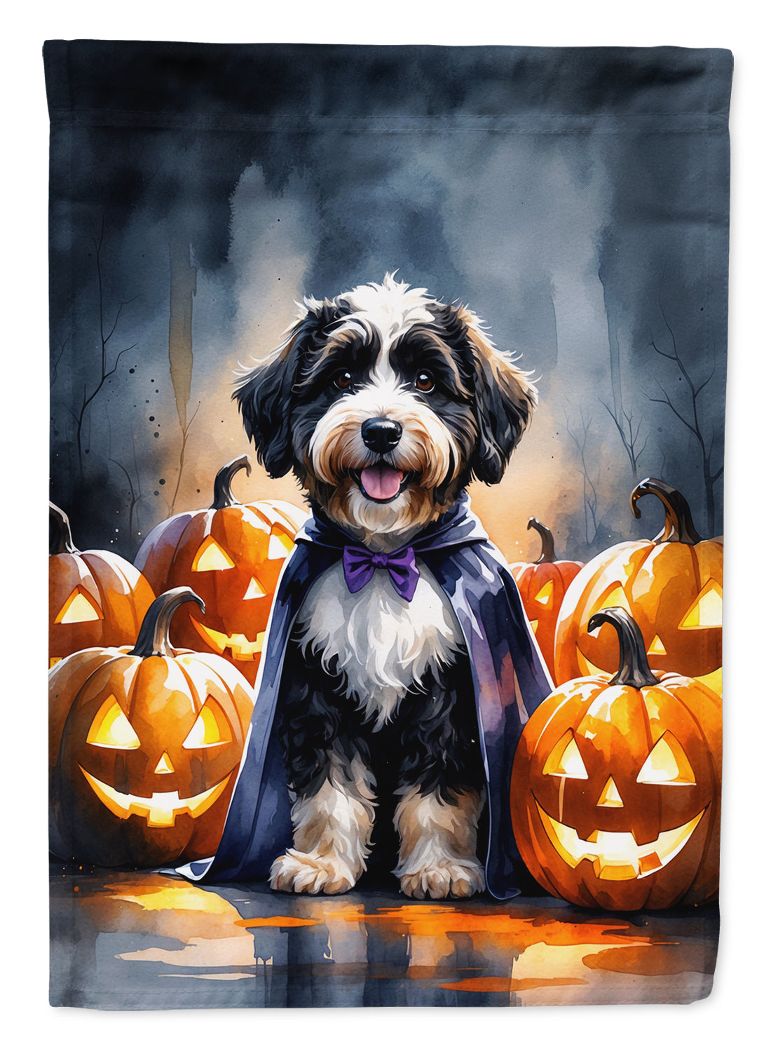 Bernedoodle Puppy Halloween Garden Flag Mailbox Decorative Yard Banner Outside Patio Artwork for Flower Beds, Garden Size, Multicolor