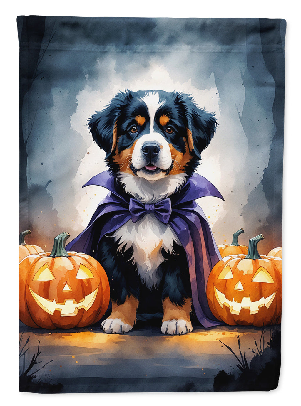 Bernese Mountain Dog Puppy Halloween House Flag 28x40 Porch Sleeve Pole Decorative Outside Yard Banner Artwork Wall Hanging, Polyester