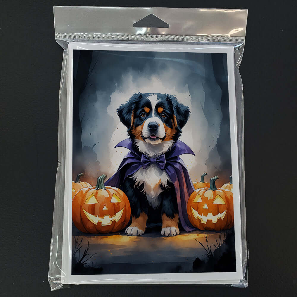 Bernese Mountain Dog Puppy Halloween Greeting Cards Pack of 8 Blank Cards with Envelopes Whimsical A7 Size 5x7