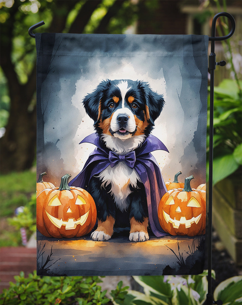 Bernese Mountain Dog Puppy Halloween Garden Flag Mailbox Decorative Yard Banner Outside Patio Artwork for Flower Beds, Garden Size, Multicolor