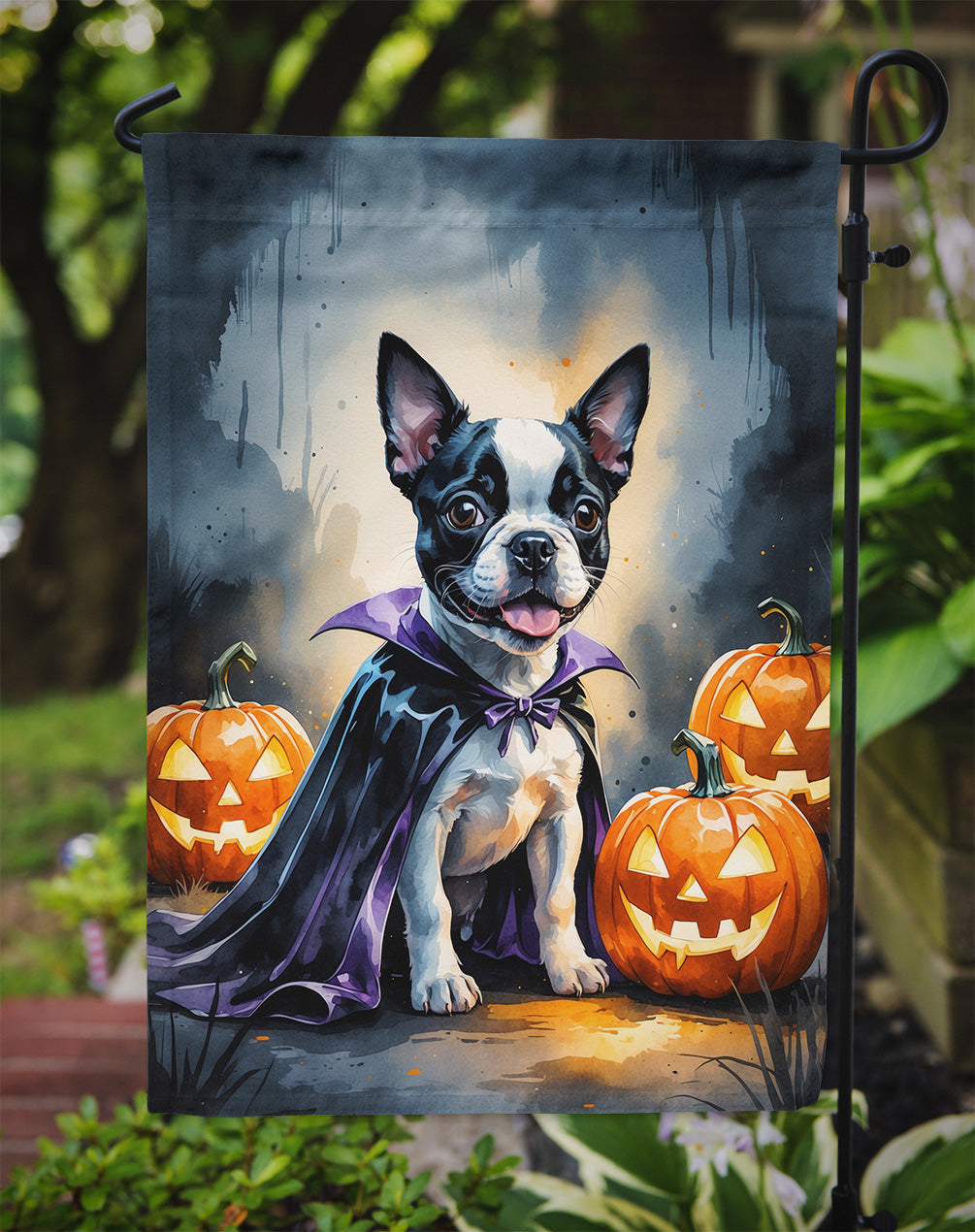Boston Terrier Puppy Halloween Garden Flag Mailbox Decorative Yard Banner Outside Patio Artwork for Flower Beds, Garden Size, Multicolor
