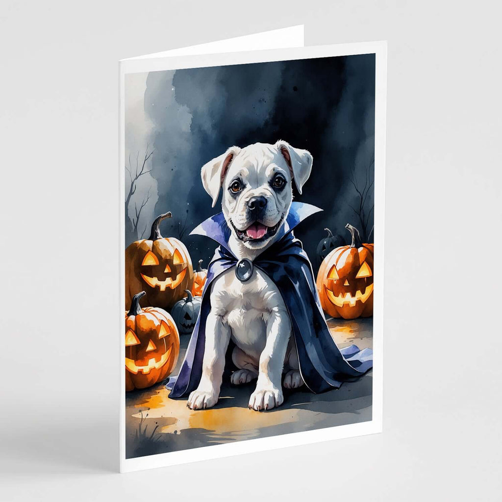 White Boxer Puppy Halloween Greeting Cards Pack of 8 Blank Cards with Envelopes Whimsical A7 Size 5x7