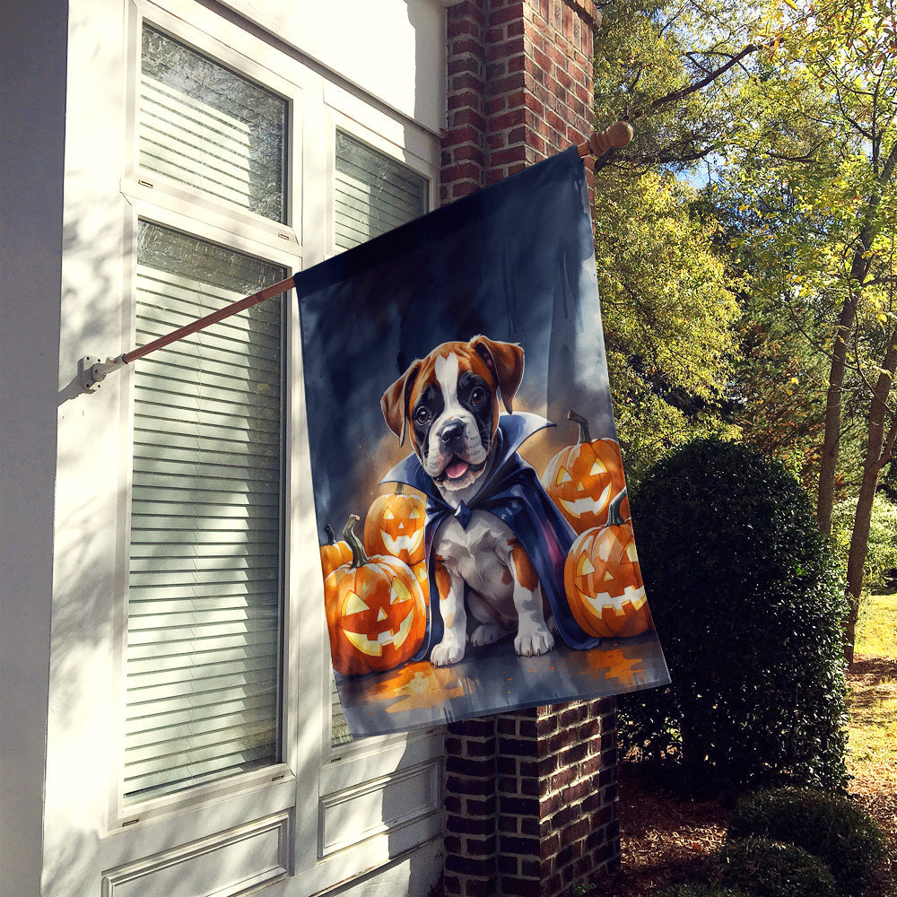 Boxer Puppy Halloween House Flag 28x40 Porch Sleeve Pole Decorative Outside Yard Banner Artwork Wall Hanging, Polyester