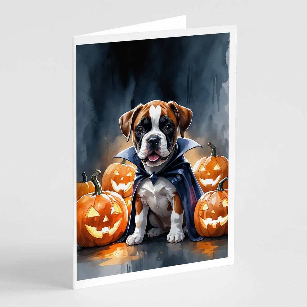 Boxer Puppy Halloween Greeting Cards Pack of 8 Blank Cards with Envelopes Whimsical A7 Size 5x7