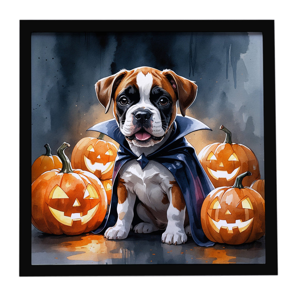 Boxer Puppy Halloween Framed Metal Print Bathroom, Kitchen, Office, Home Decor Wall Art Ready to Hang, Square, 8X8