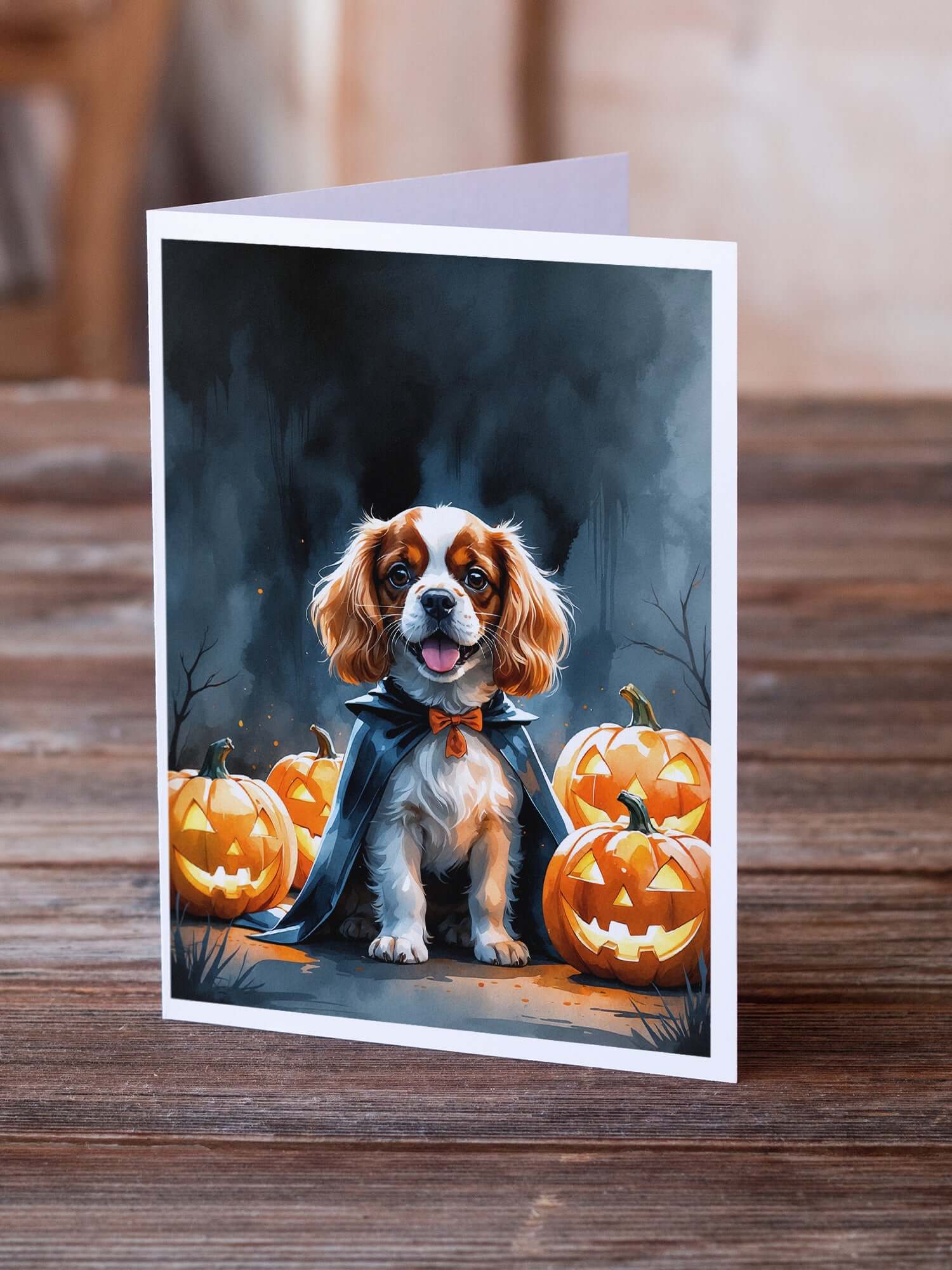 Cavalier Spaniel Puppy Halloween Greeting Cards Pack of 8 Blank Cards with Envelopes Whimsical A7 Size 5x7