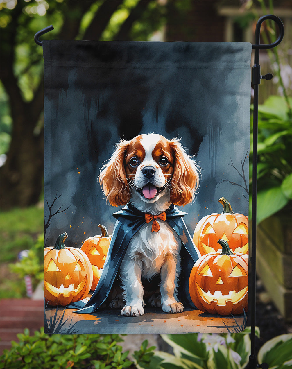 Cavalier Spaniel Puppy Halloween Garden Flag Mailbox Decorative Yard Banner Outside Patio Artwork for Flower Beds, Garden Size, Multicolor
