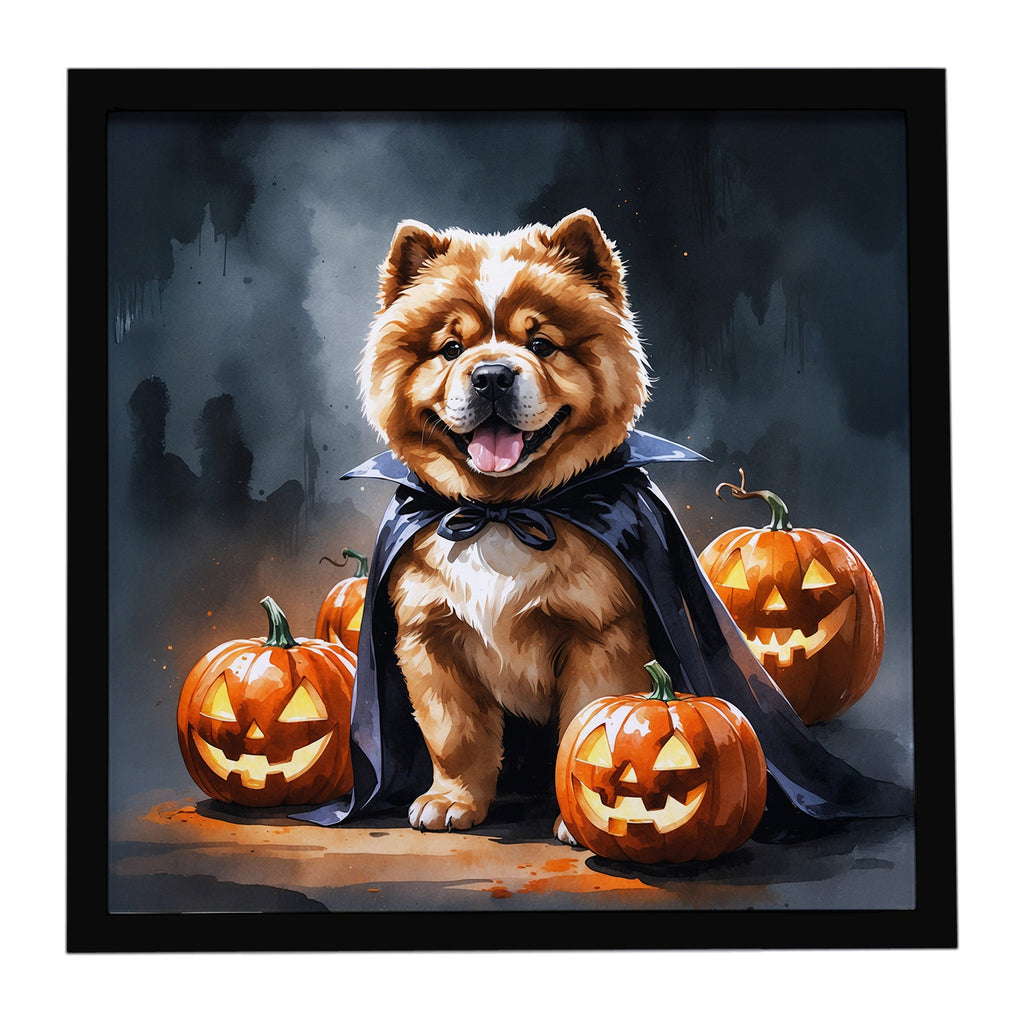 Chow Chow Puppy Halloween Framed Metal Print Bathroom, Kitchen, Office, Home Decor Wall Art Ready to Hang, Square, 8X8
