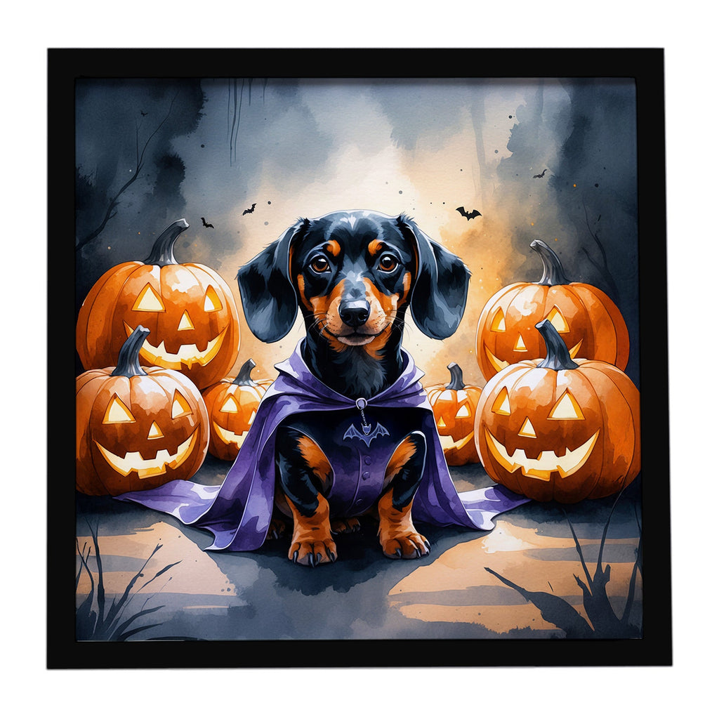 Dachshund Puppy Halloween Framed Metal Print Bathroom, Kitchen, Office, Home Decor Wall Art Ready to Hang, Square, 8X8