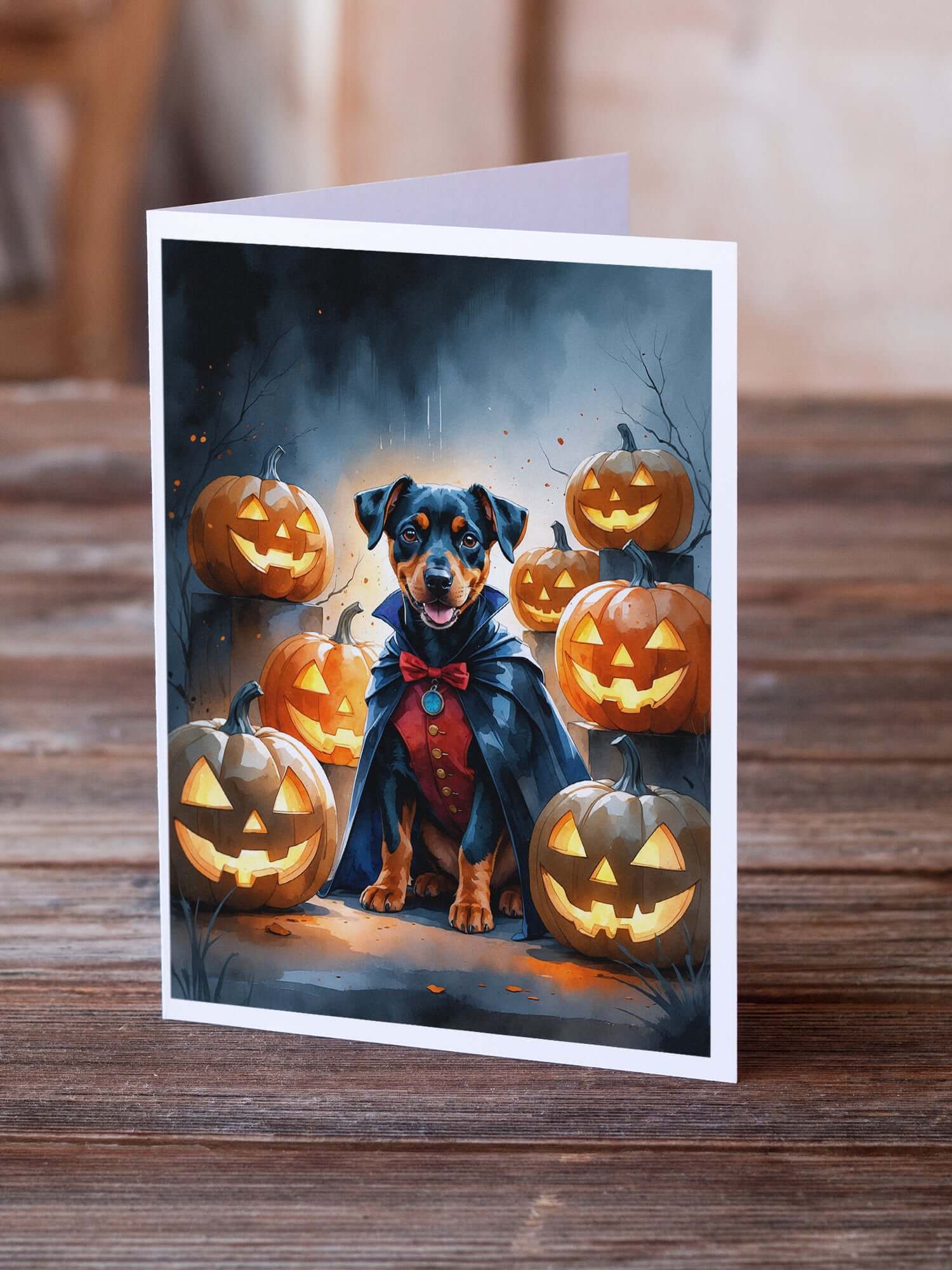 Doberman Pinscher Puppy Halloween Greeting Cards Pack of 8 Blank Cards with Envelopes Whimsical A7 Size 5x7