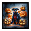 Doberman Pinscher Puppy Halloween Framed Metal Print Bathroom, Kitchen, Office, Home Decor Wall Art Ready to Hang, Square, 8X8
