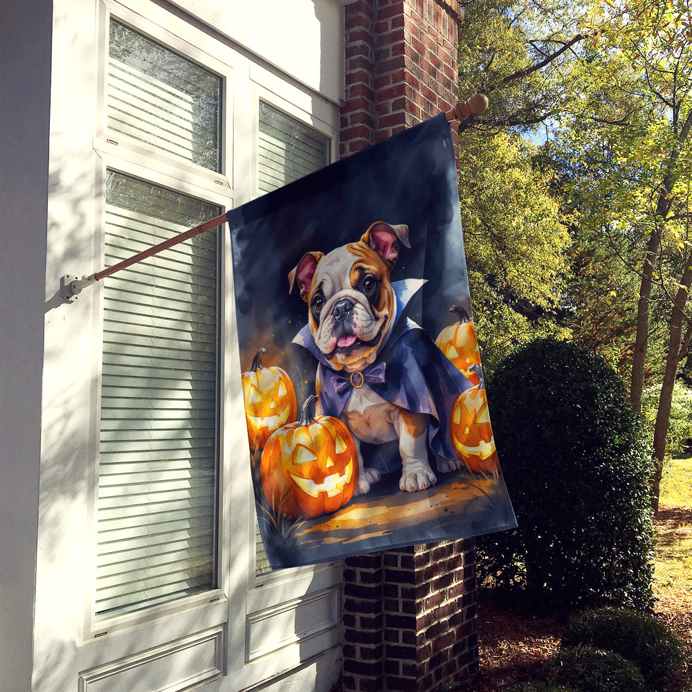 English Bulldog Puppy Halloween House Flag 28x40 Porch Sleeve Pole Decorative Outside Yard Banner Artwork Wall Hanging, Polyester
