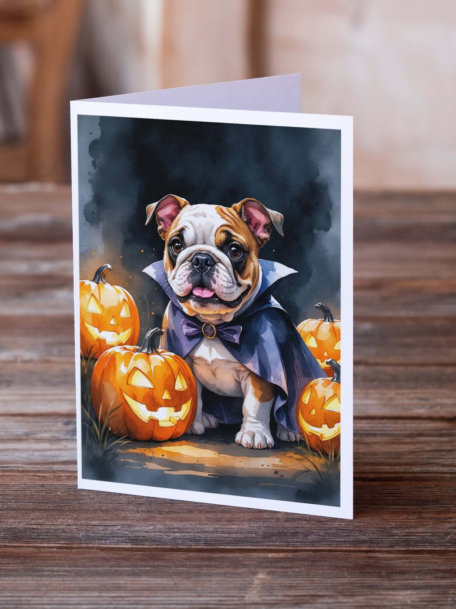 English Bulldog Puppy Halloween Greeting Cards Pack of 8 Blank Cards with Envelopes Whimsical A7 Size 5x7