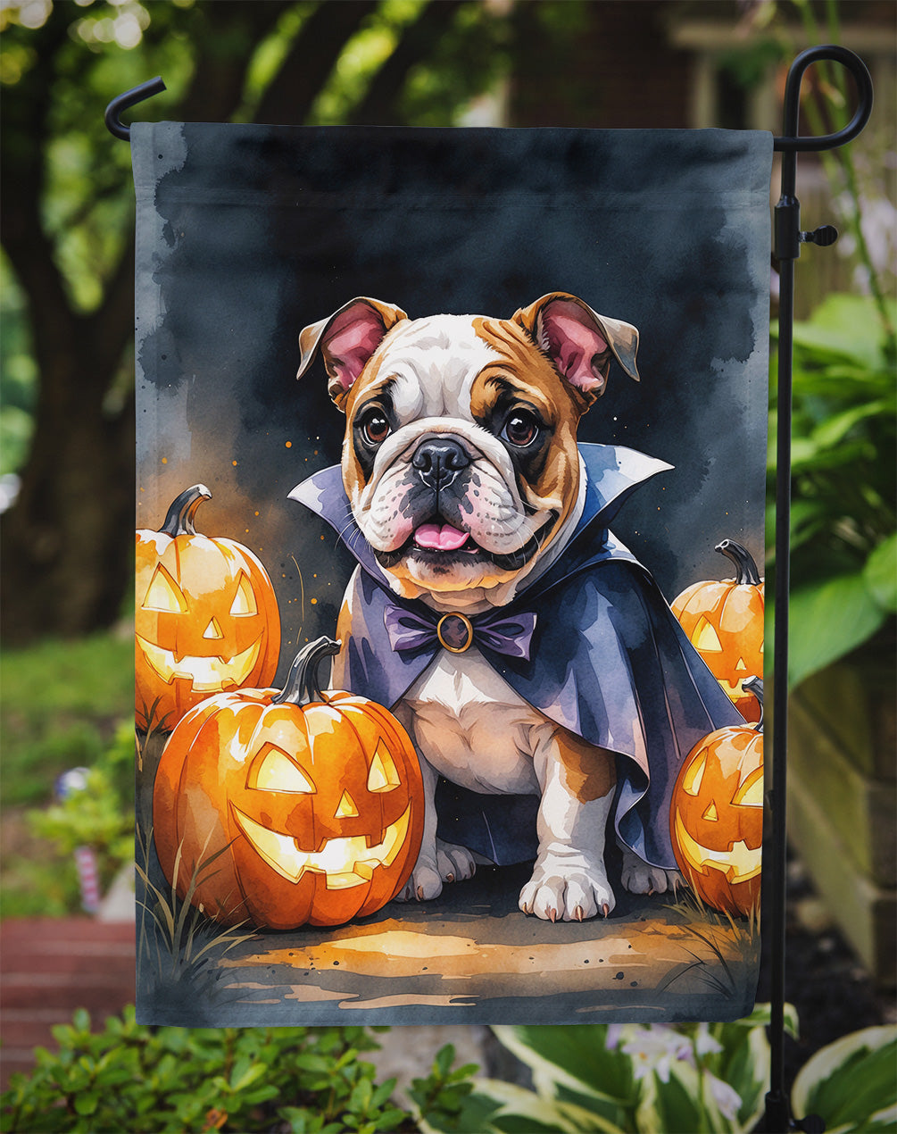 English Bulldog Puppy Halloween Garden Flag Mailbox Decorative Yard Banner Outside Patio Artwork for Flower Beds, Garden Size, Multicolor
