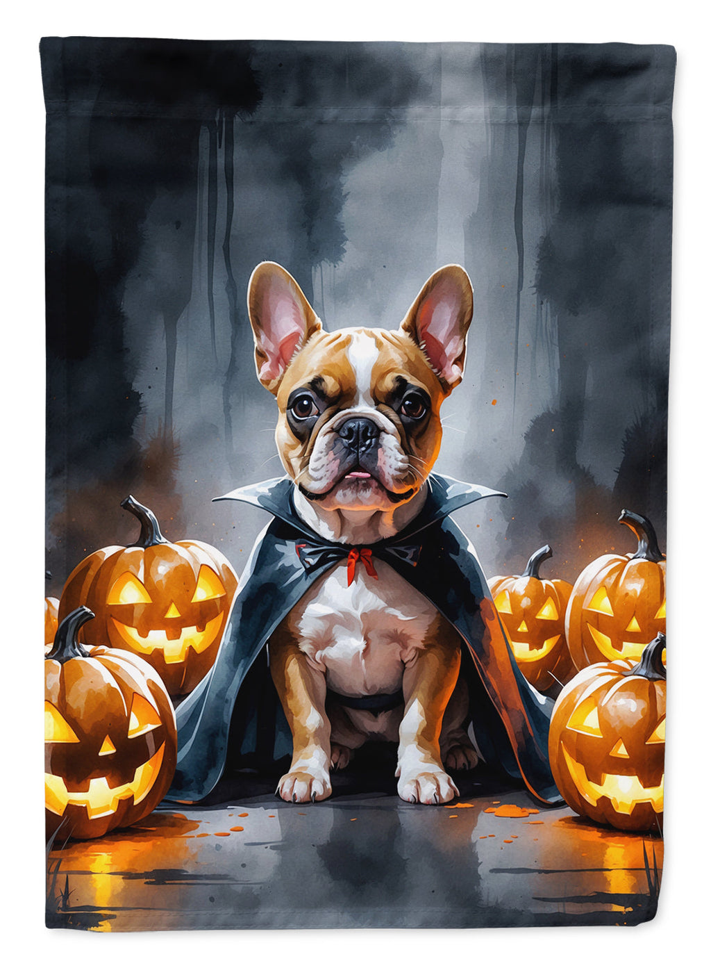 French Bulldog Puppy Halloween House Flag 28x40 Porch Sleeve Pole Decorative Outside Yard Banner Artwork Wall Hanging, Polyester