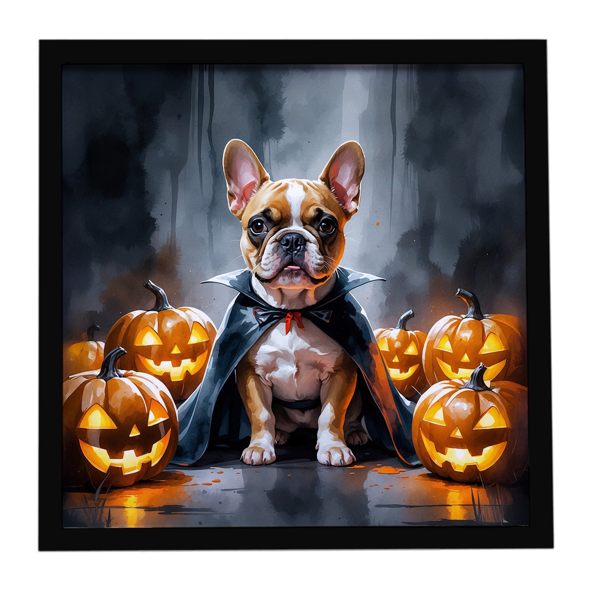 French Bulldog Puppy Halloween Framed Metal Print Bathroom, Kitchen, Office, Home Decor Wall Art Ready to Hang, Square, 8X8