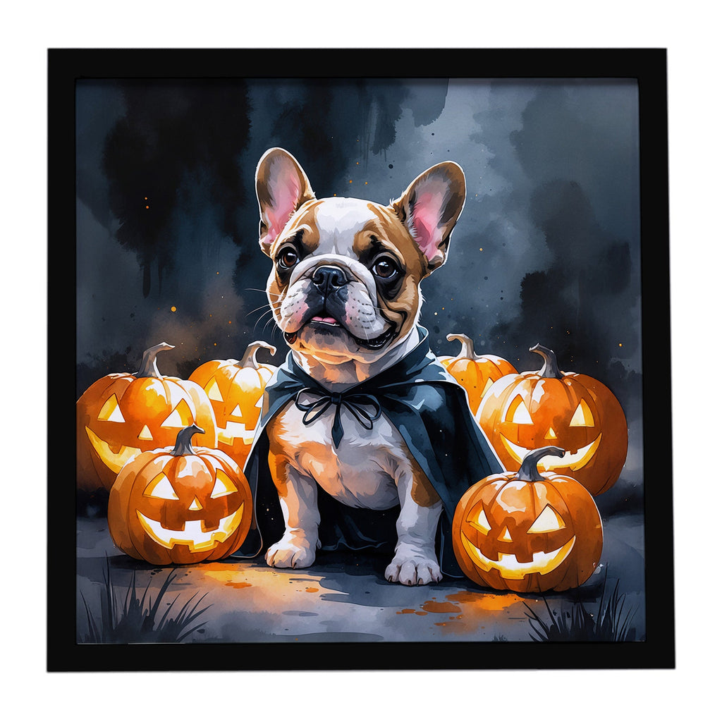French Bulldog Puppy Halloween Framed Metal Print Bathroom, Kitchen, Office, Home Decor Wall Art Ready to Hang, Square, 8X8