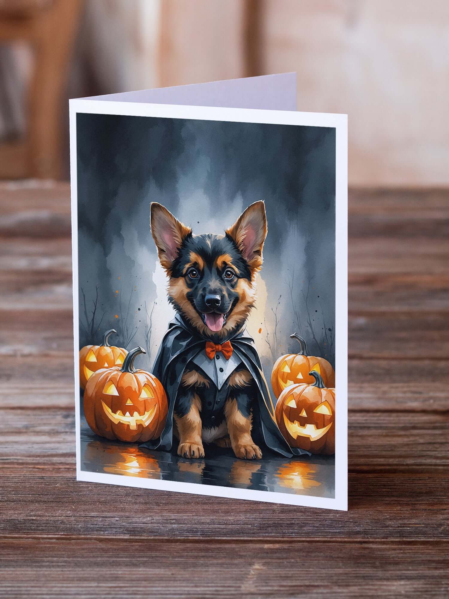 German Shepherd Puppy Halloween Greeting Cards Pack of 8 Blank Cards with Envelopes Whimsical A7 Size 5x7