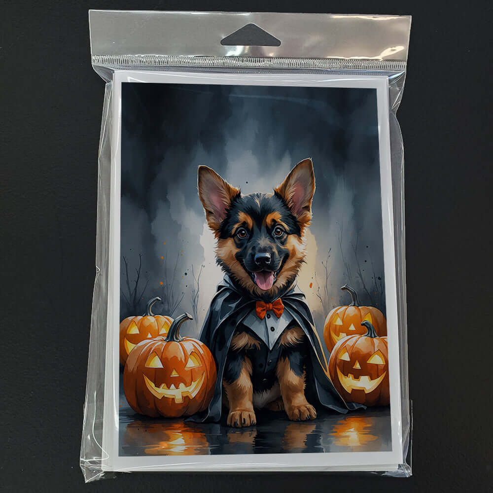 German Shepherd Puppy Halloween Greeting Cards Pack of 8 Blank Cards with Envelopes Whimsical A7 Size 5x7