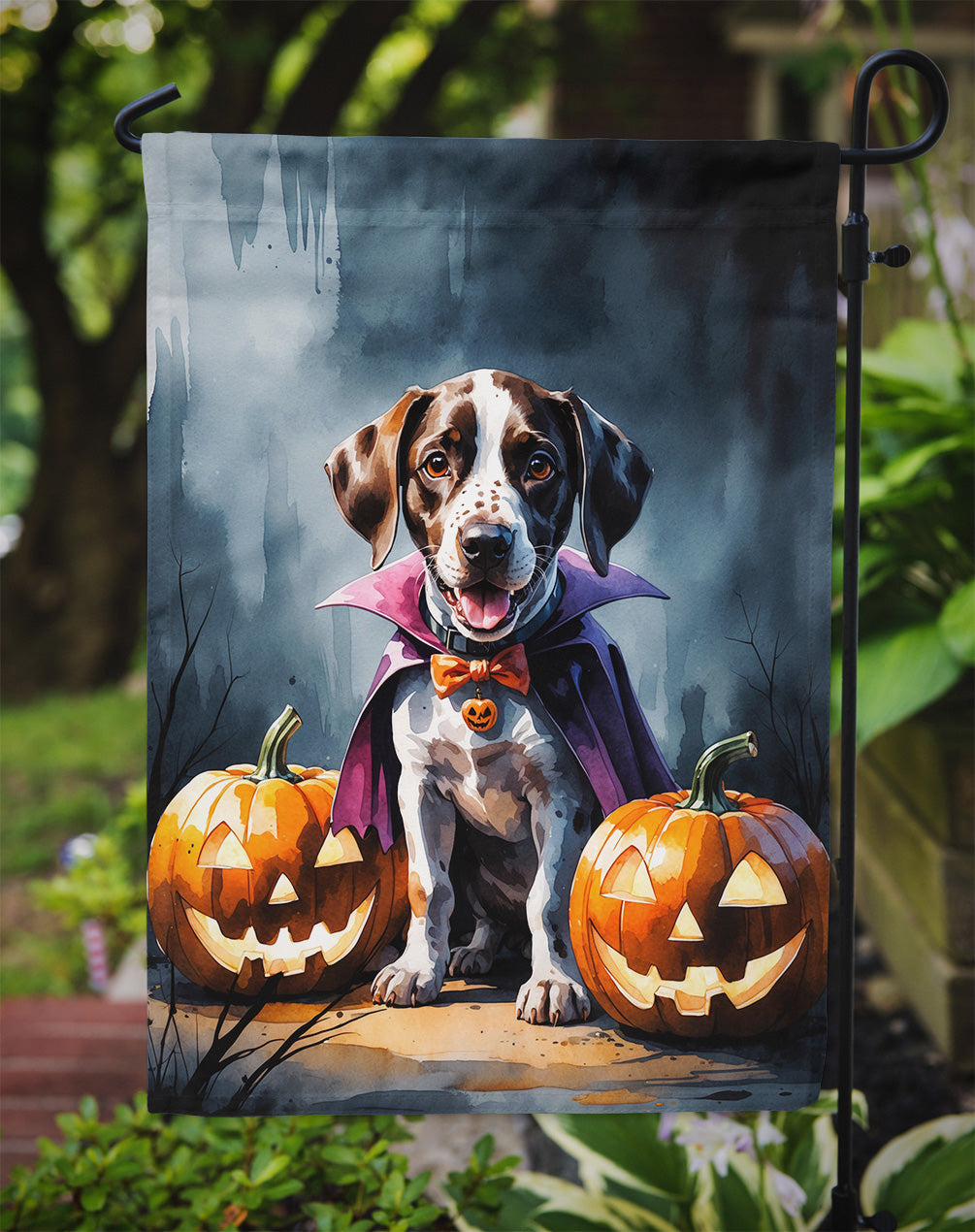German Shorthaired Pointer Puppy Halloween Garden Flag Mailbox Decorative Yard Banner Outside Patio Artwork for Flower Beds, Garden Size, Multicolor