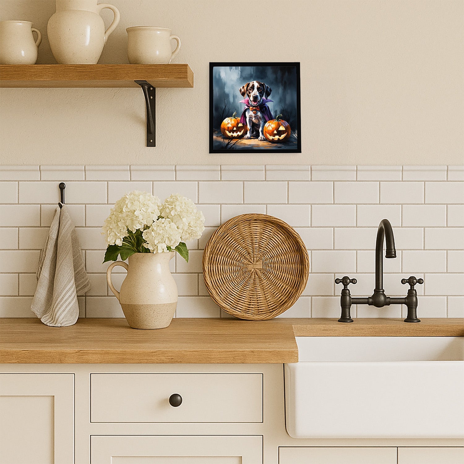 German Shorthaired Pointer Puppy Halloween Framed Metal Print Bathroom, Kitchen, Office, Home Decor Wall Art Ready to Hang, Square, 8X8