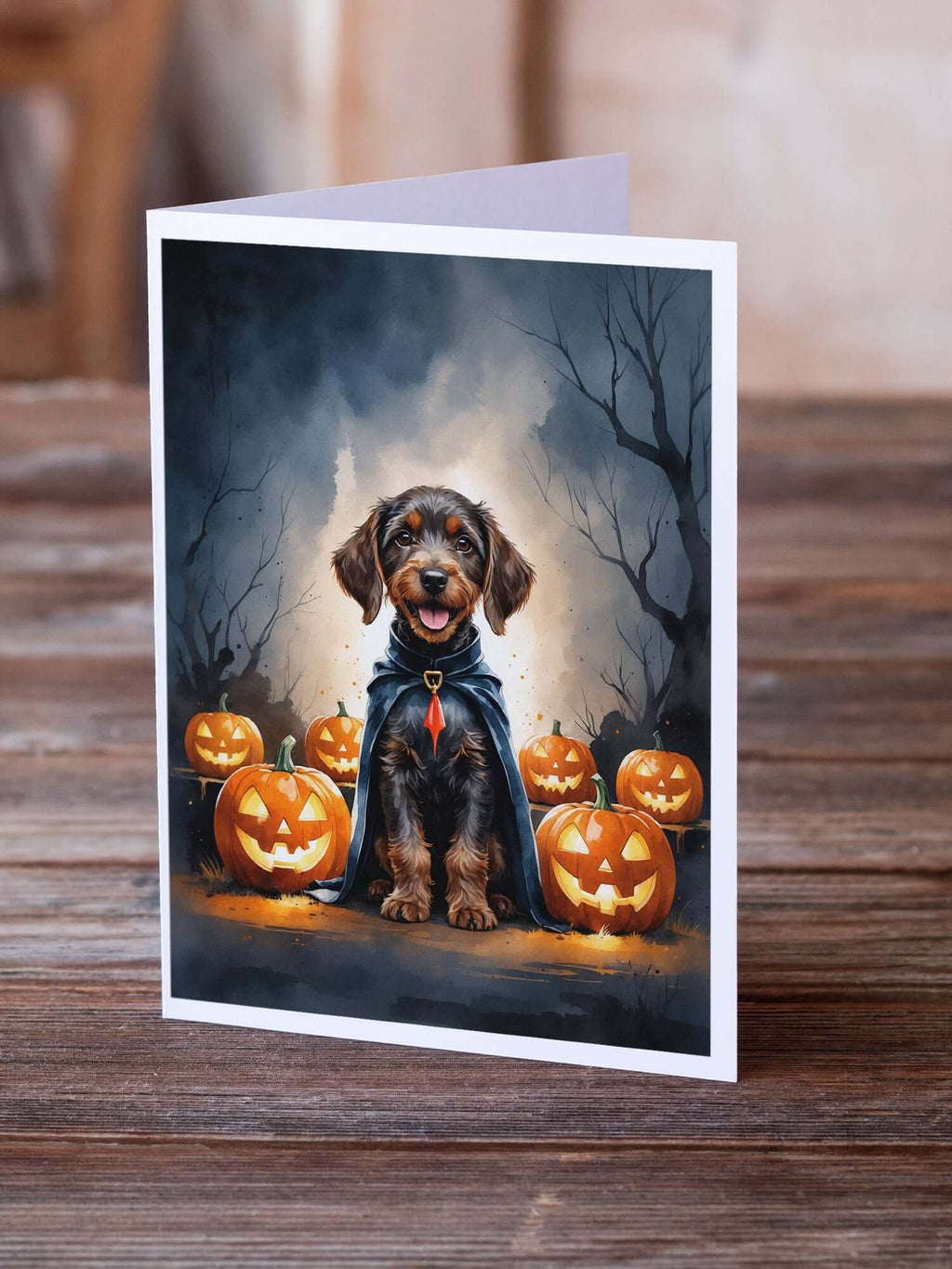 German Wirehaired Pointer Puppy Halloween Greeting Cards Pack of 8 Blank Cards with Envelopes Whimsical A7 Size 5x7