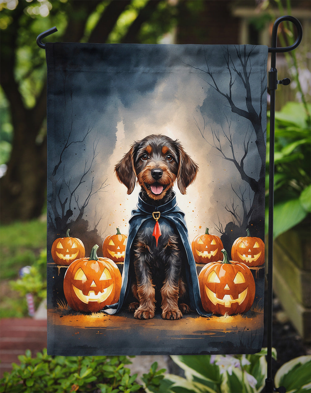 German Wirehaired Pointer Puppy Halloween Garden Flag Mailbox Decorative Yard Banner Outside Patio Artwork for Flower Beds, Garden Size, Multicolor