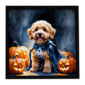 Goldendoodle Puppy Halloween Framed Metal Print Bathroom, Kitchen, Office, Home Decor Wall Art Ready to Hang, Square, 8X8