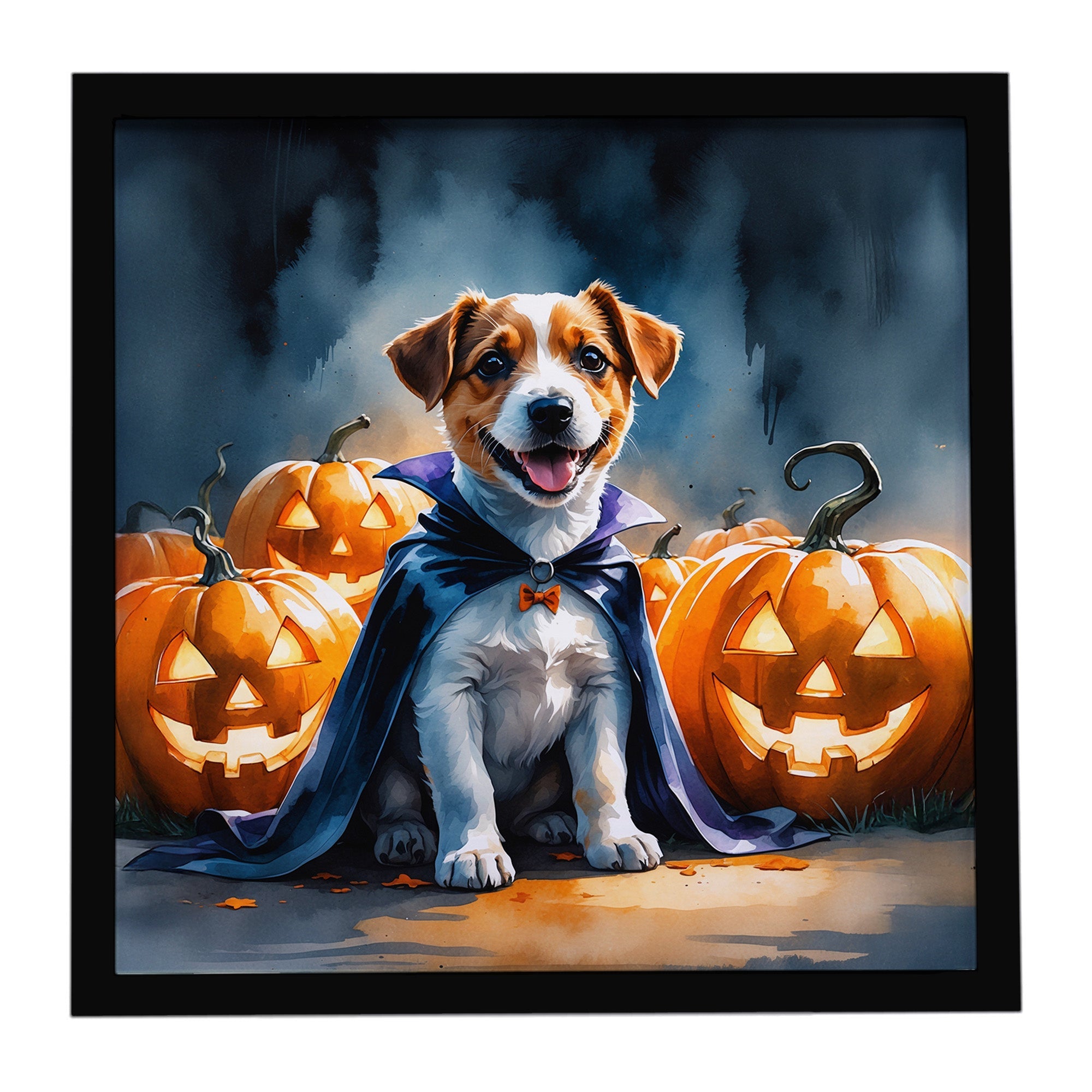 Jack Russell Terrier Puppy Halloween Framed Metal Print Bathroom, Kitchen, Office, Home Decor Wall Art Ready to Hang, Square, 8X8